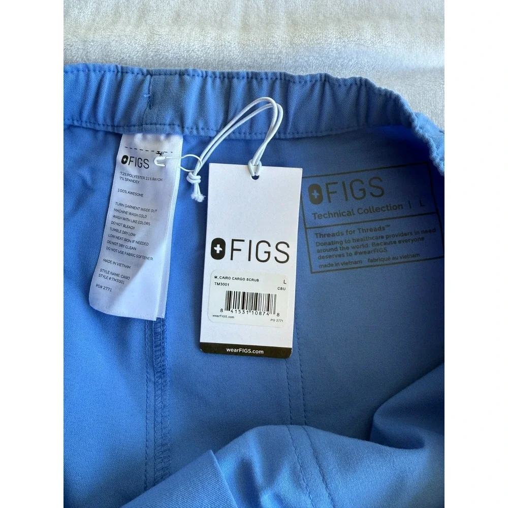 FIGS Cairo Cargo Scrub Pants L Blue Technical Collection Medical Professional